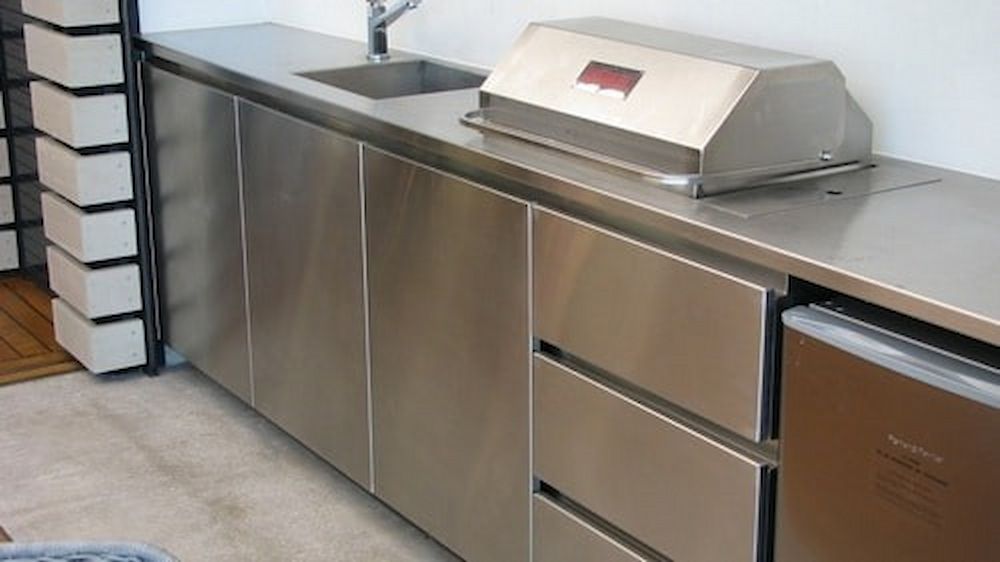 A Stainless Steel Kitchen With a Sink and a Grill — Metaltrendz in Kunda Park, QLD