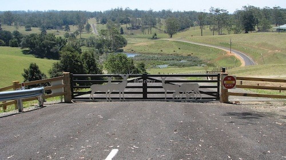 A Road With a Fence and a Gate With Deer on It — Metaltrendz in Kunda Park, QLD