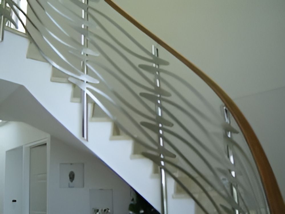 A Staircase With a Stainless Steel Railing and a Wooden Handrail — Metaltrendz in Kunda Park, QLD