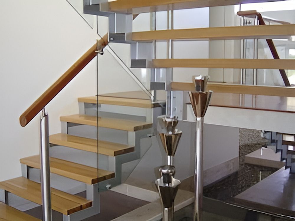 A Staircase With Wooden Steps and a Glass Railing — Metaltrendz in Kunda Park, QLD