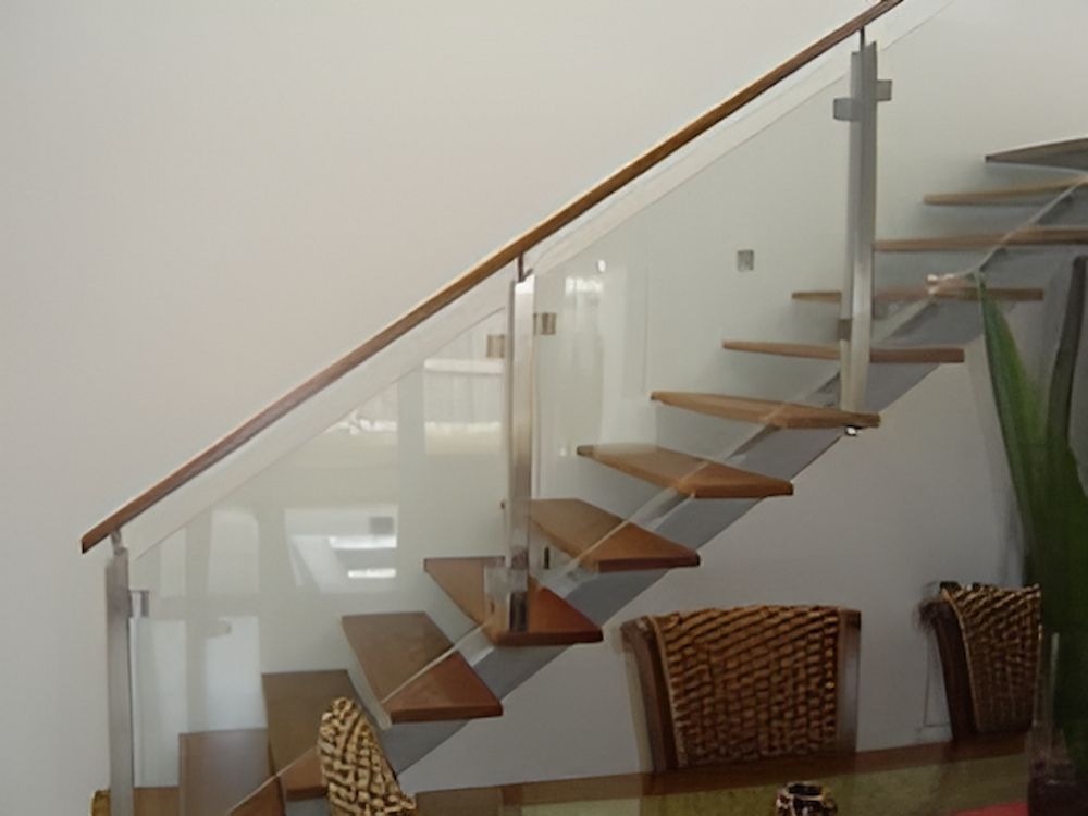 A Staircase With a Glass Railing and Wooden Steps — Metaltrendz in Kunda Park, QLD