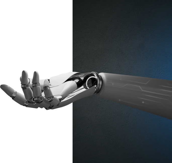 A robotic hand is reaching out towards something