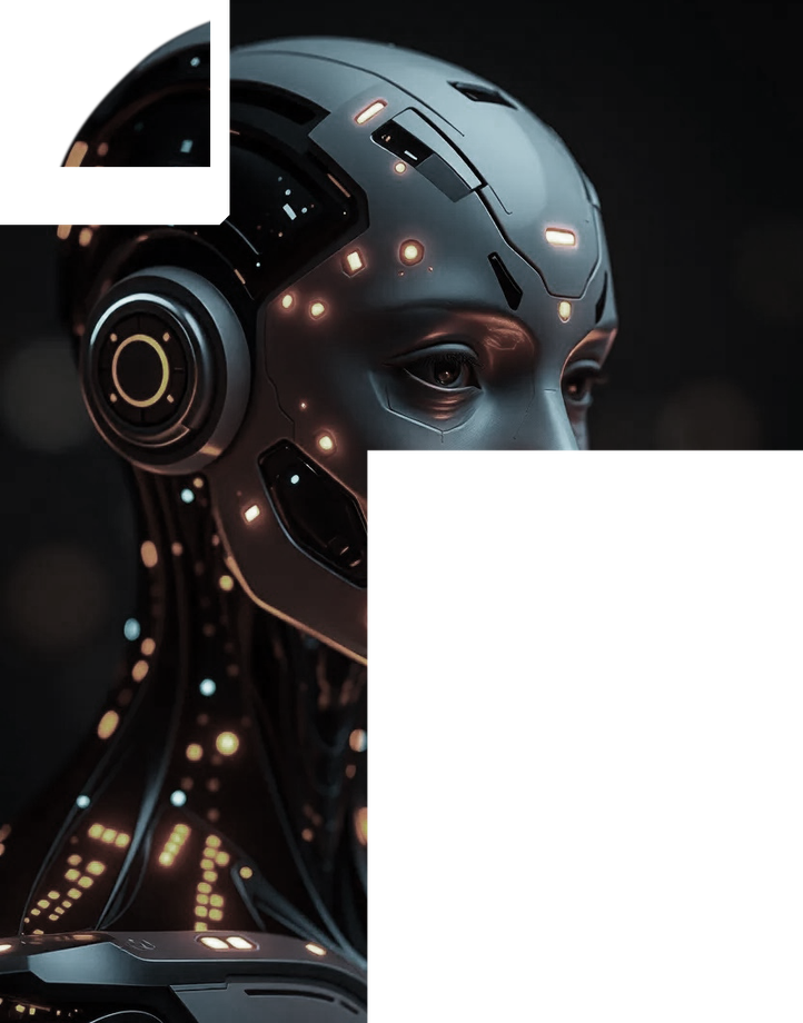 A close up of a robot 's head with headphones on