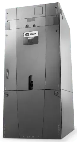 Gray HVAC unit with Trane logo.