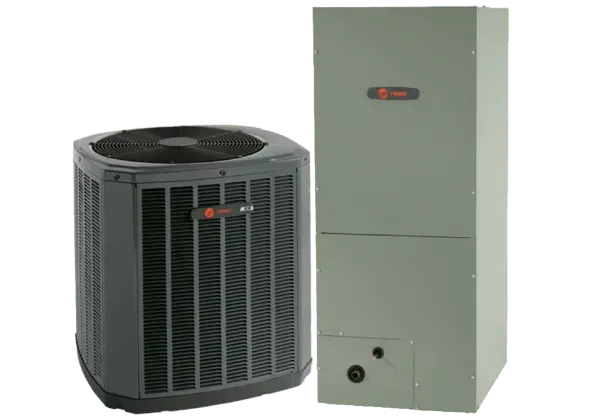 Air conditioning unit and furnace in gray.