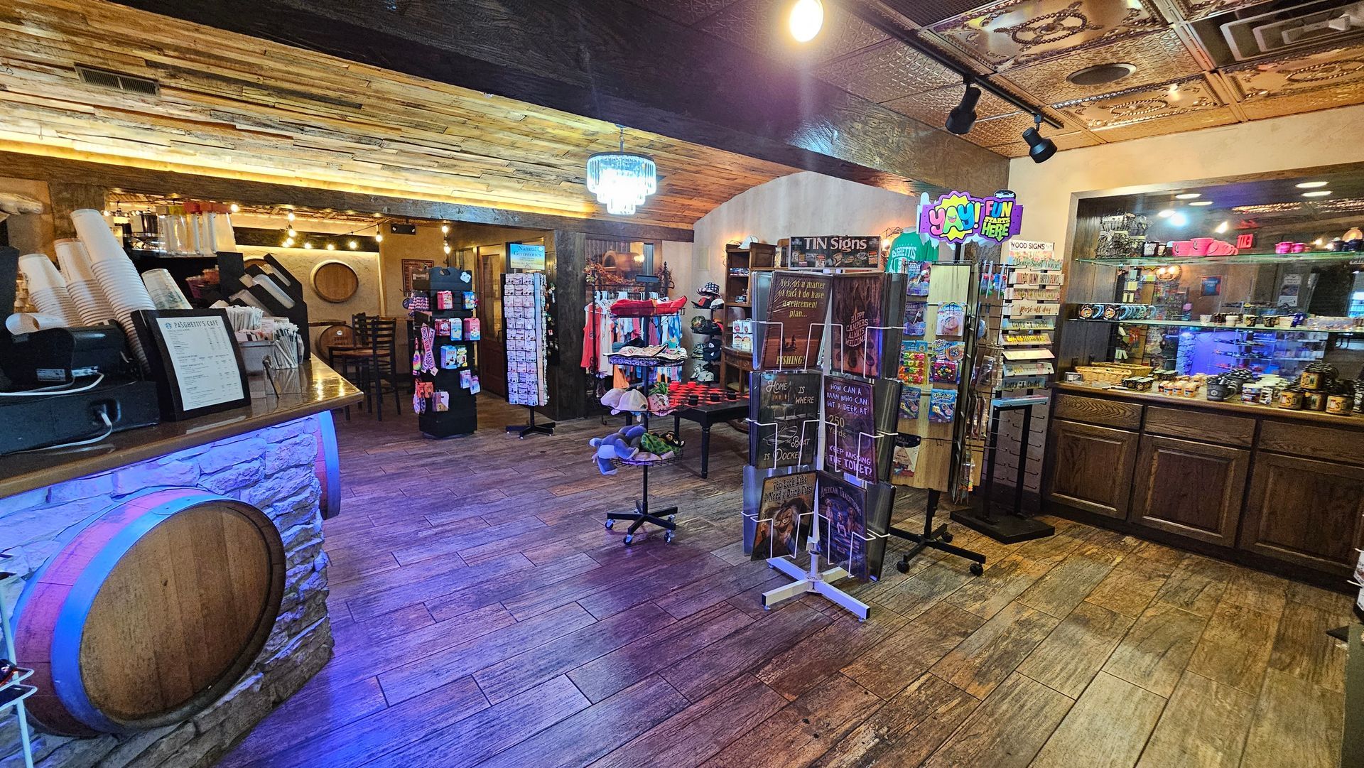 There is a barrel in the middle of the room.