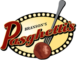 A logo for branson 's pasghetti 's with a fork and a ball of meat