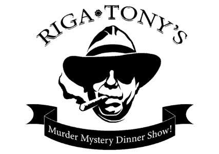 The logo for riga tony 's murder mystery dinner show