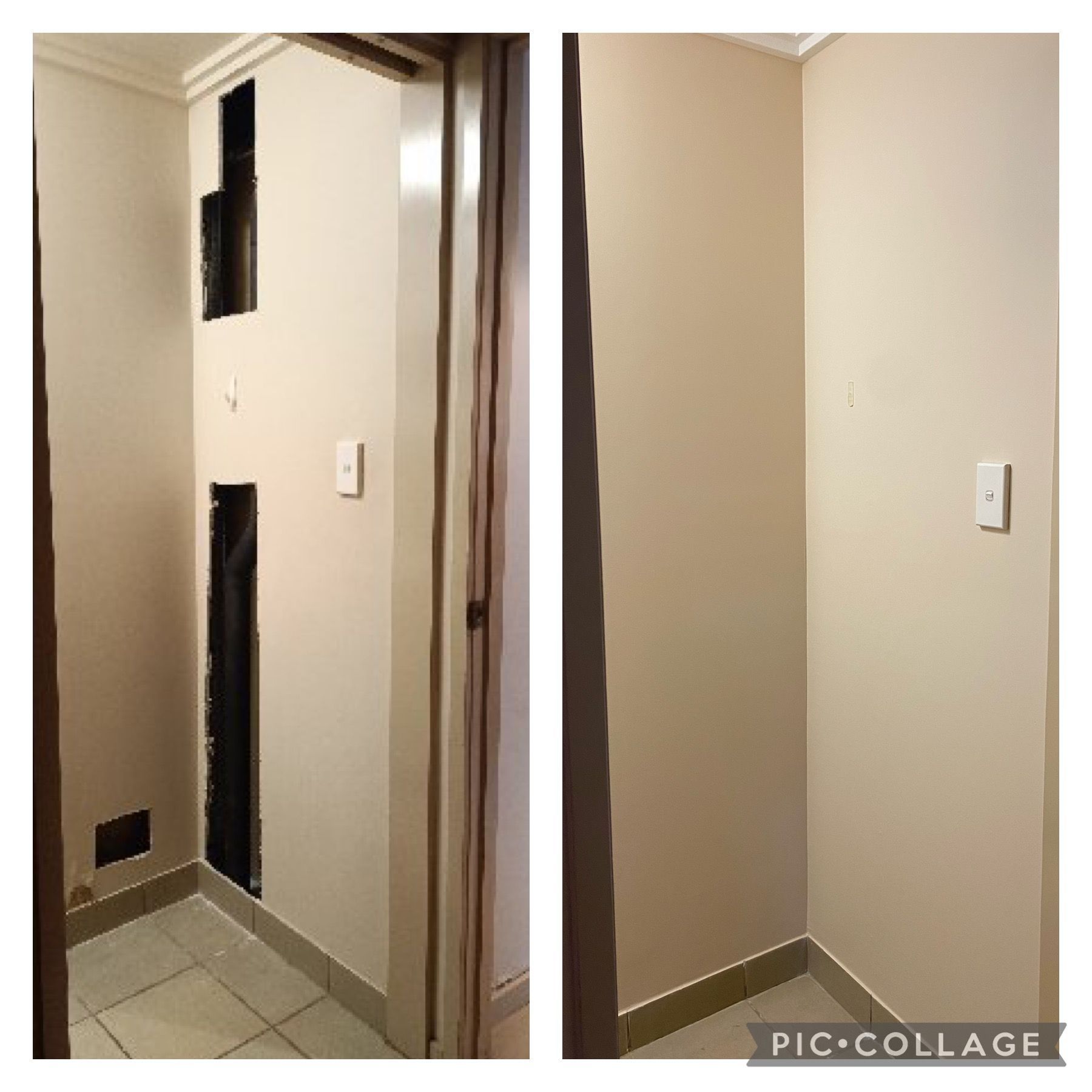 A Before and After Picture of a Room With a Door and a Wall — Painting & Maintenance FNQ Handyman Service in Clifton Beach, QLD