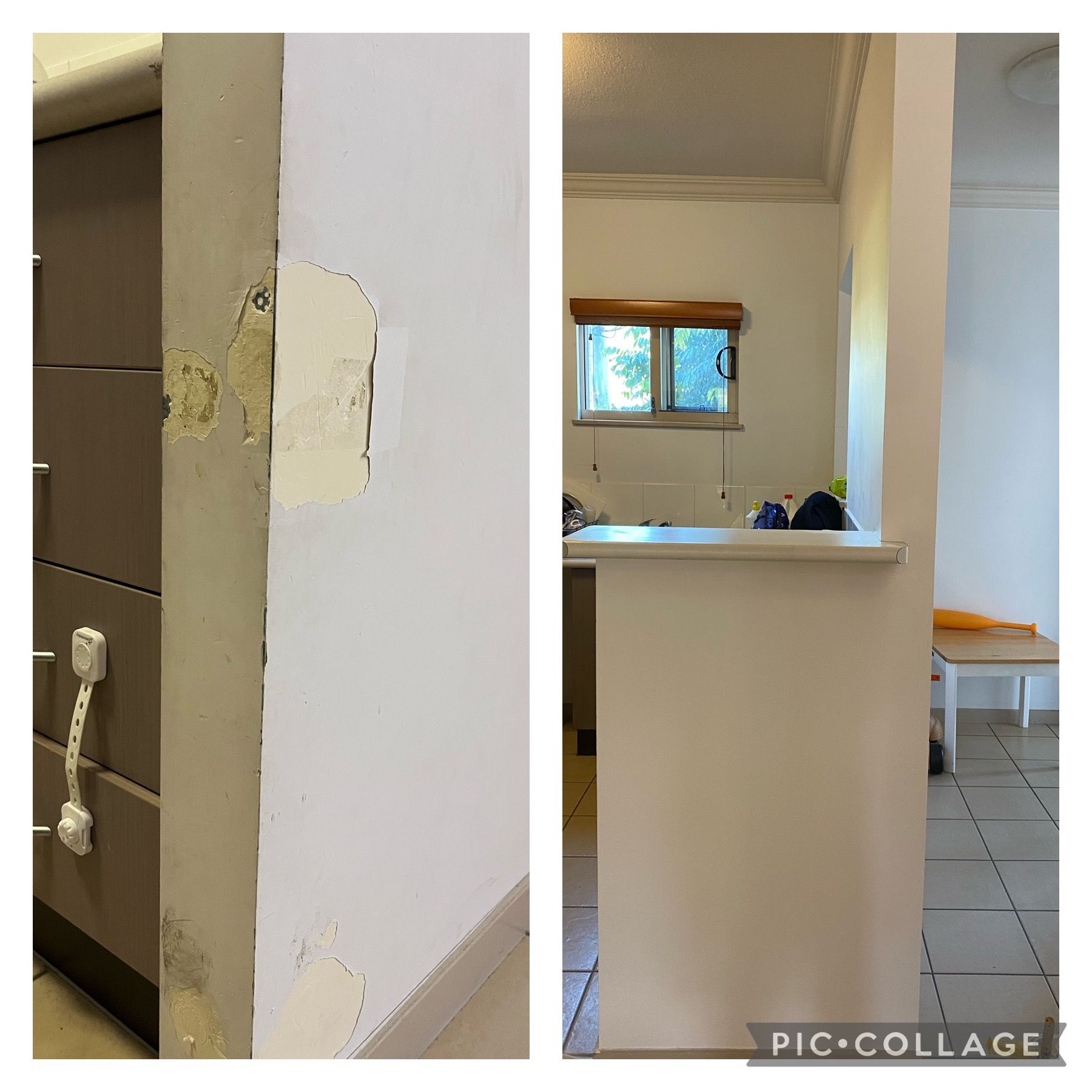 An Image of a Kitchen Before and After Being Painted — Painting & Maintenance FNQ Handyman Service in Clifton Beach, QLD