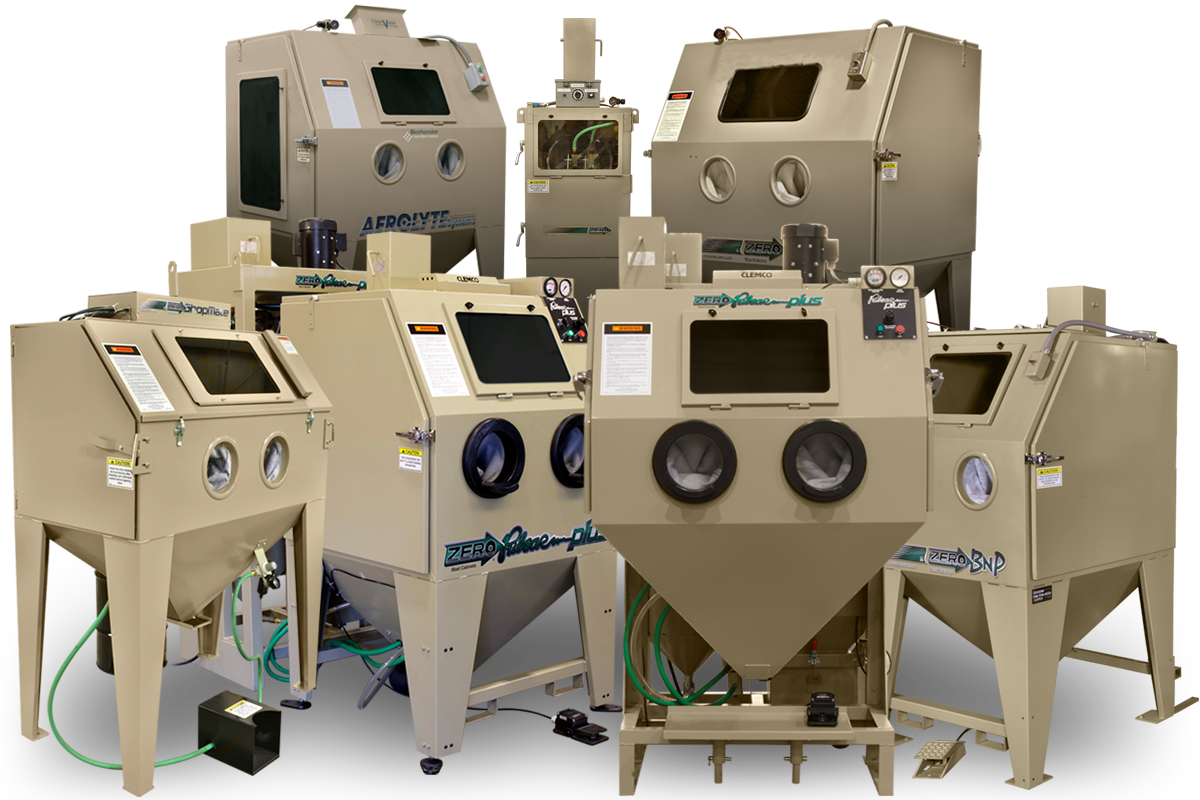 Group of beige industrial machines with screens and hoses, arranged together on a white background