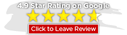 a sign that says 4.9 star rating on google click to leave review