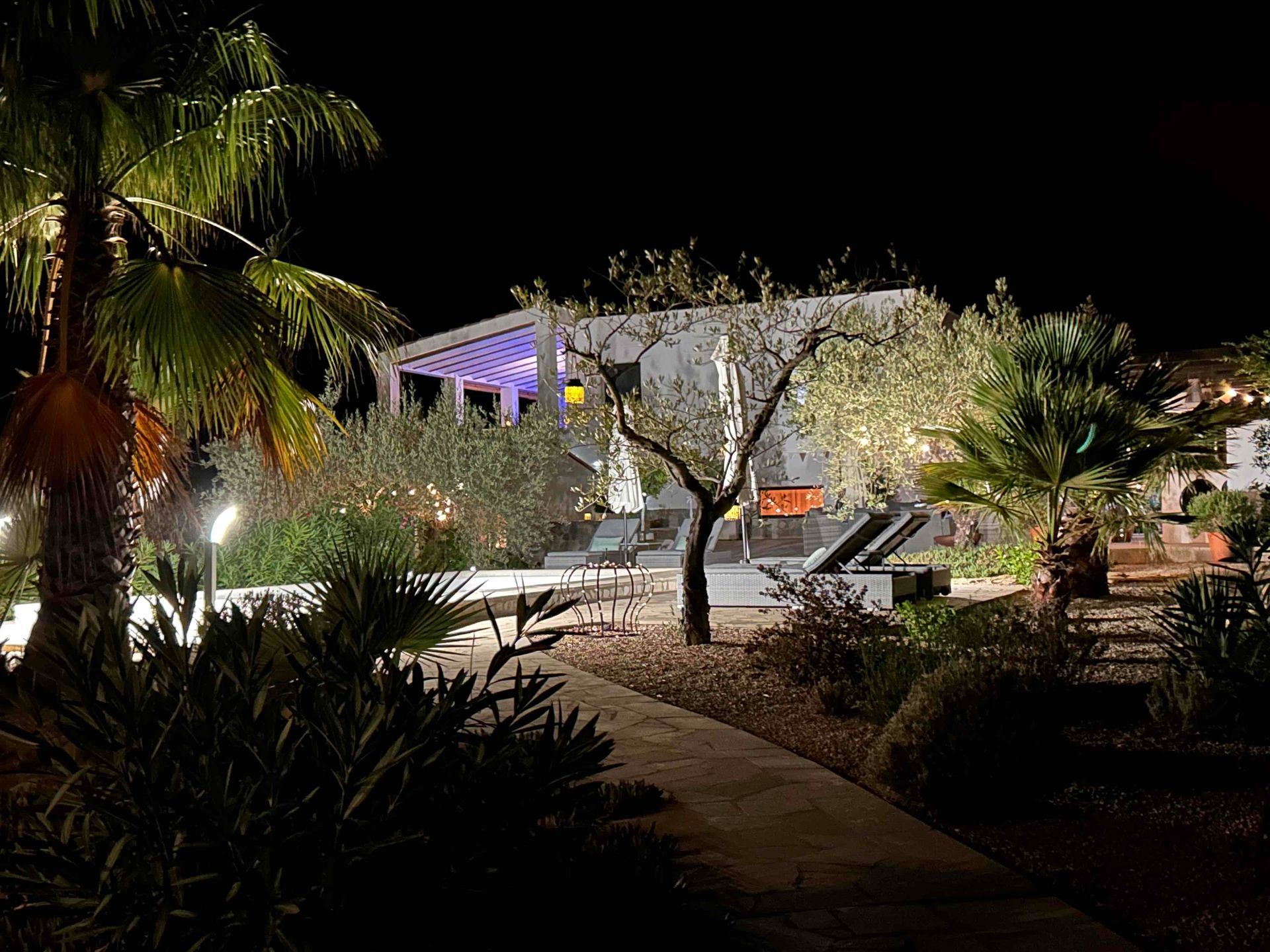 Casa de Olivos villa looking magical lit up at night