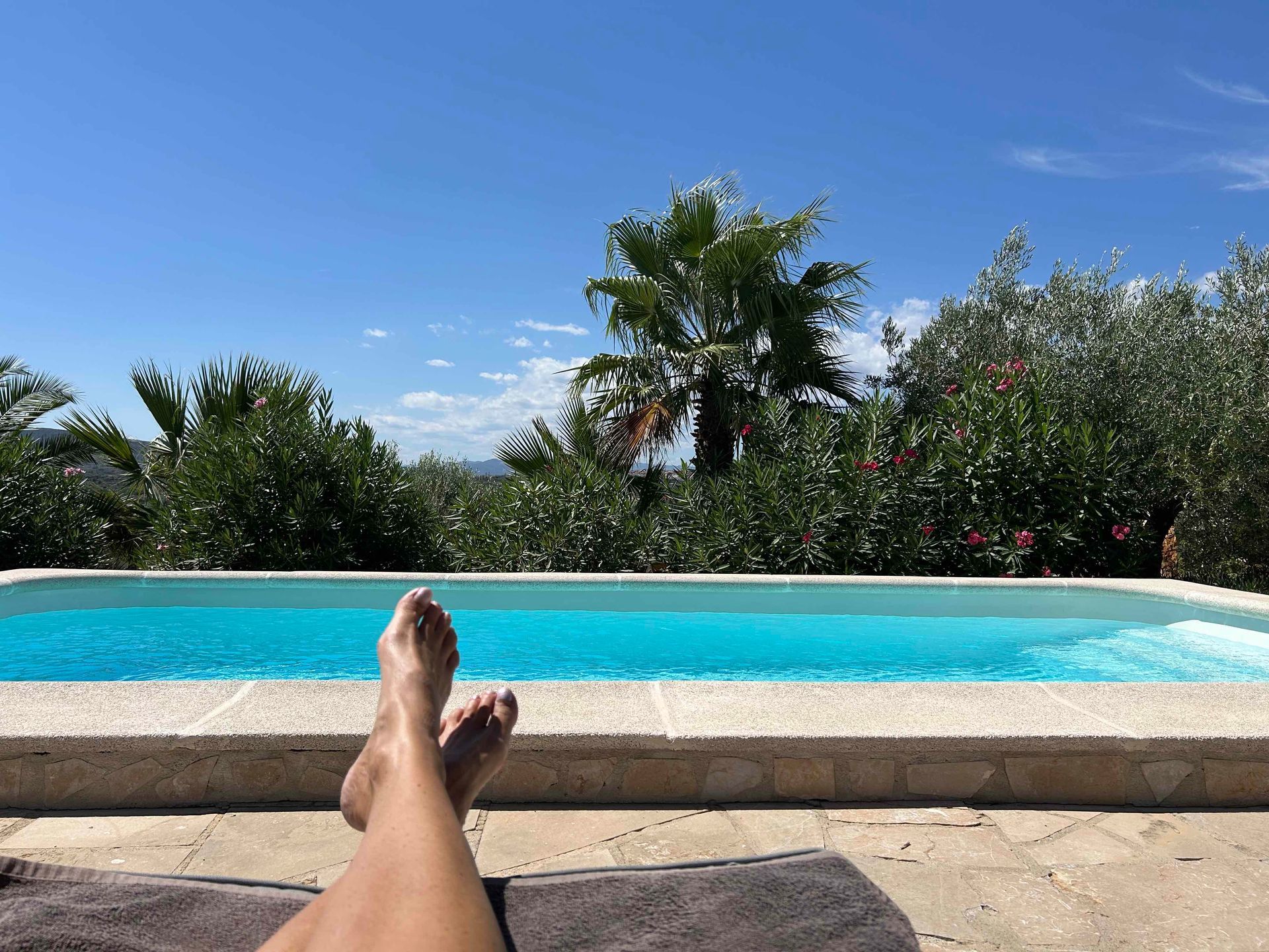 Casa de Olivos swimming pool terrace with mountain views over to Traiguera