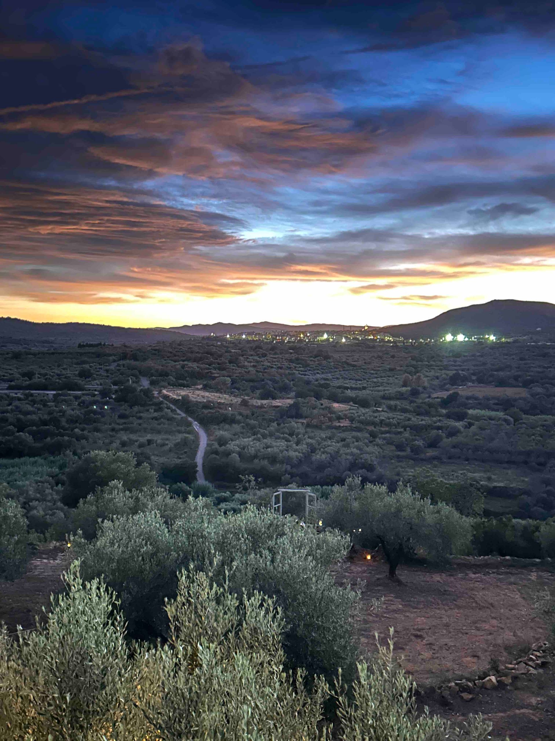 Beautiful sunset across the valley to Traiguera from Casa de Olivos