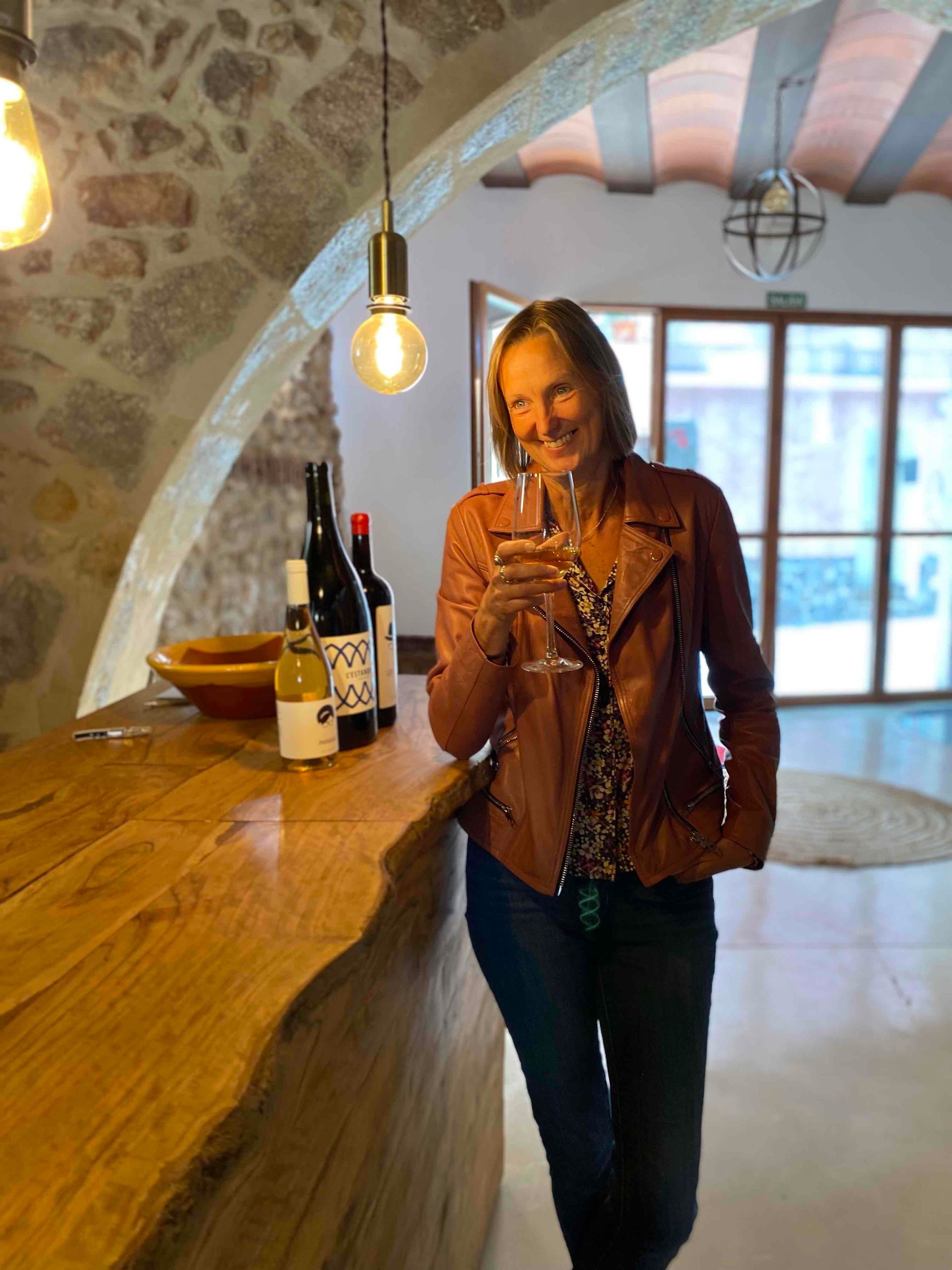 Claire wine tasting at winery near Casa de Olivos