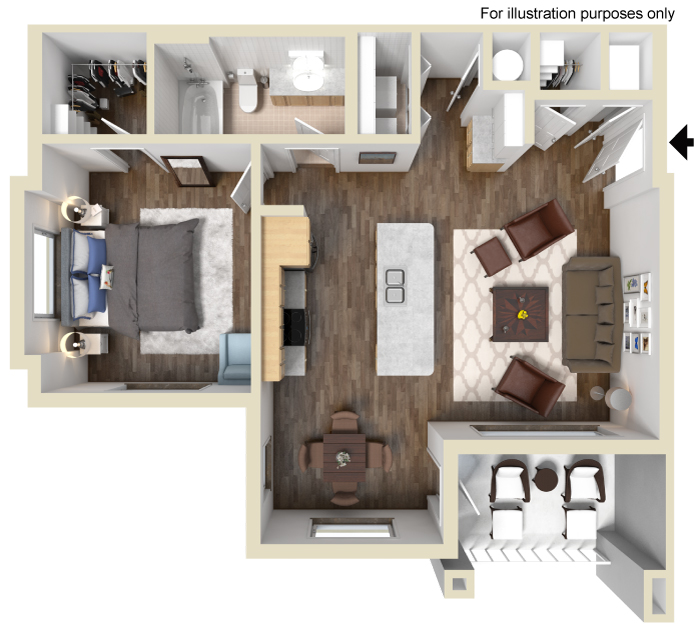 Floor plan: 1 Bed · 1 Bath