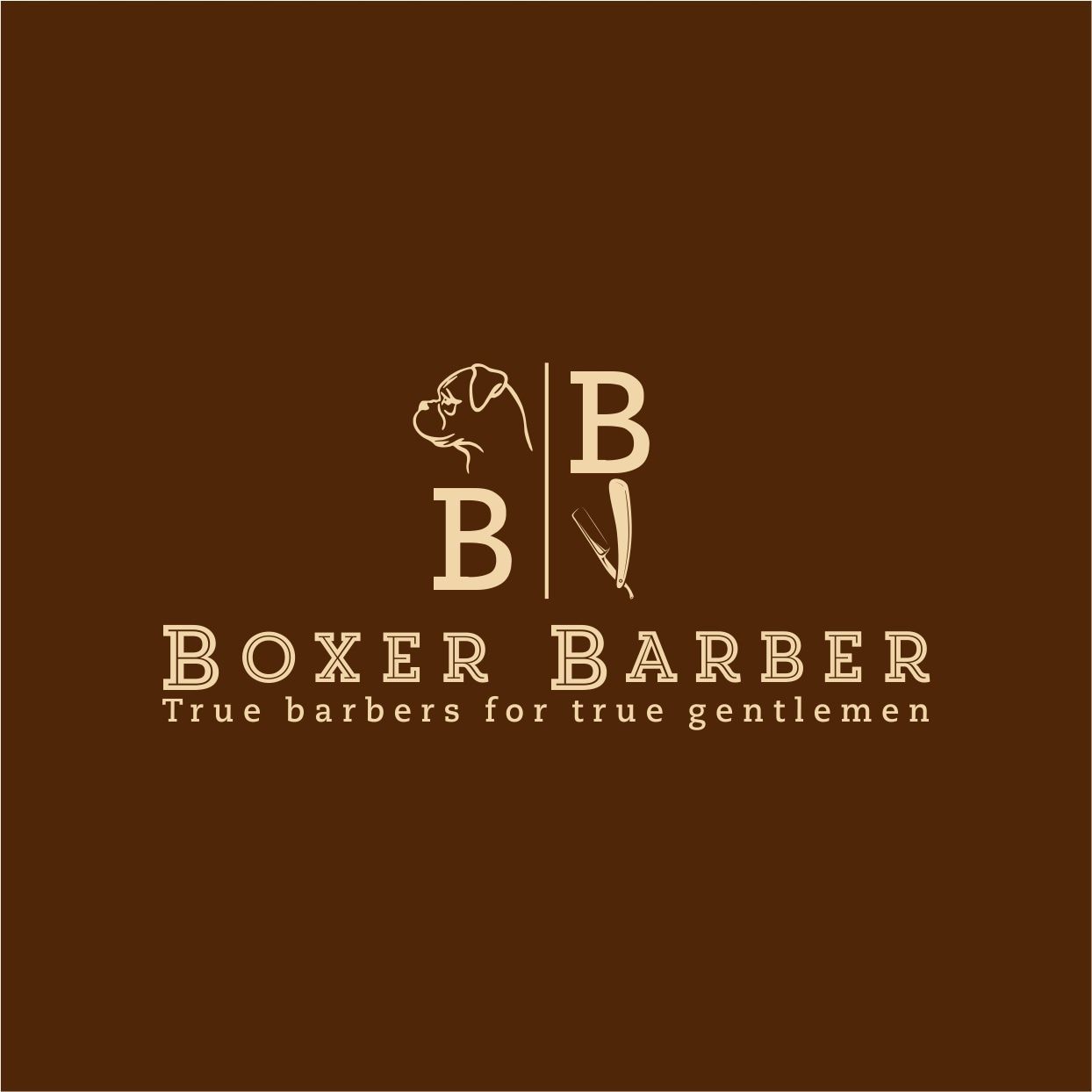 A logo for boxer barber true barbers for true gentlemen