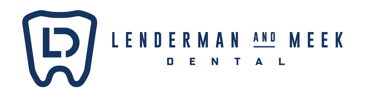 the logo for lenderman and meek dental has a tooth on it