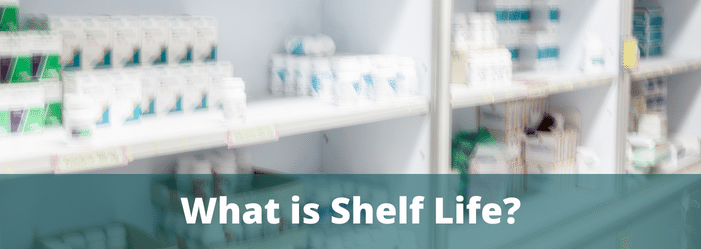 A blurred image of a shelf in a pharmacy with the words `` what is shelf life ''.