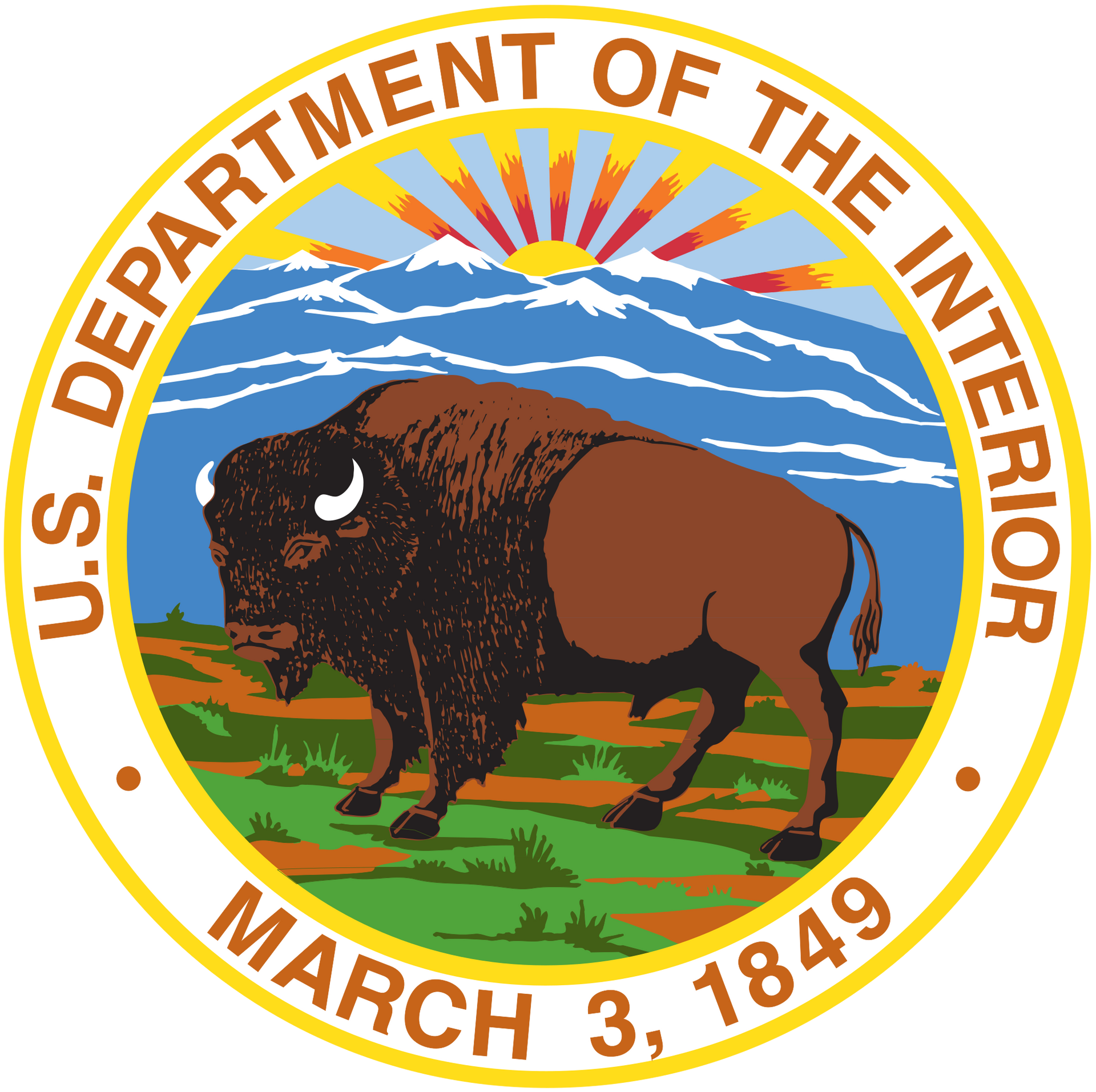 A u.s. department of the interior seal with a bison