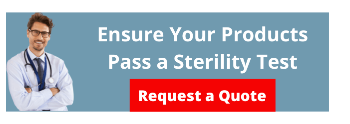 A doctor is standing with his arms crossed says ensure your products pass a sterility test request a quote