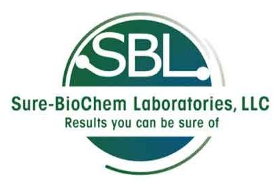 The logo for sure-biochem laboratories , llc says that you can be sure of results.