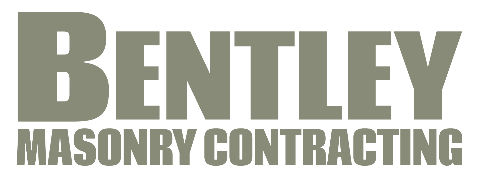 The logo for bentley masonry contracting is gray and white.