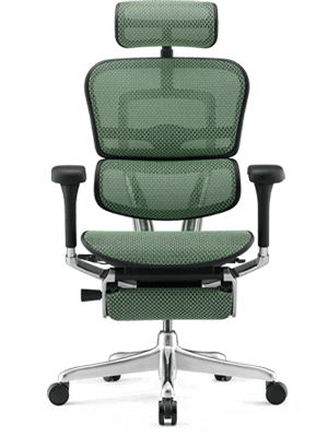 Ergohuman green office chair with headrest and legrest