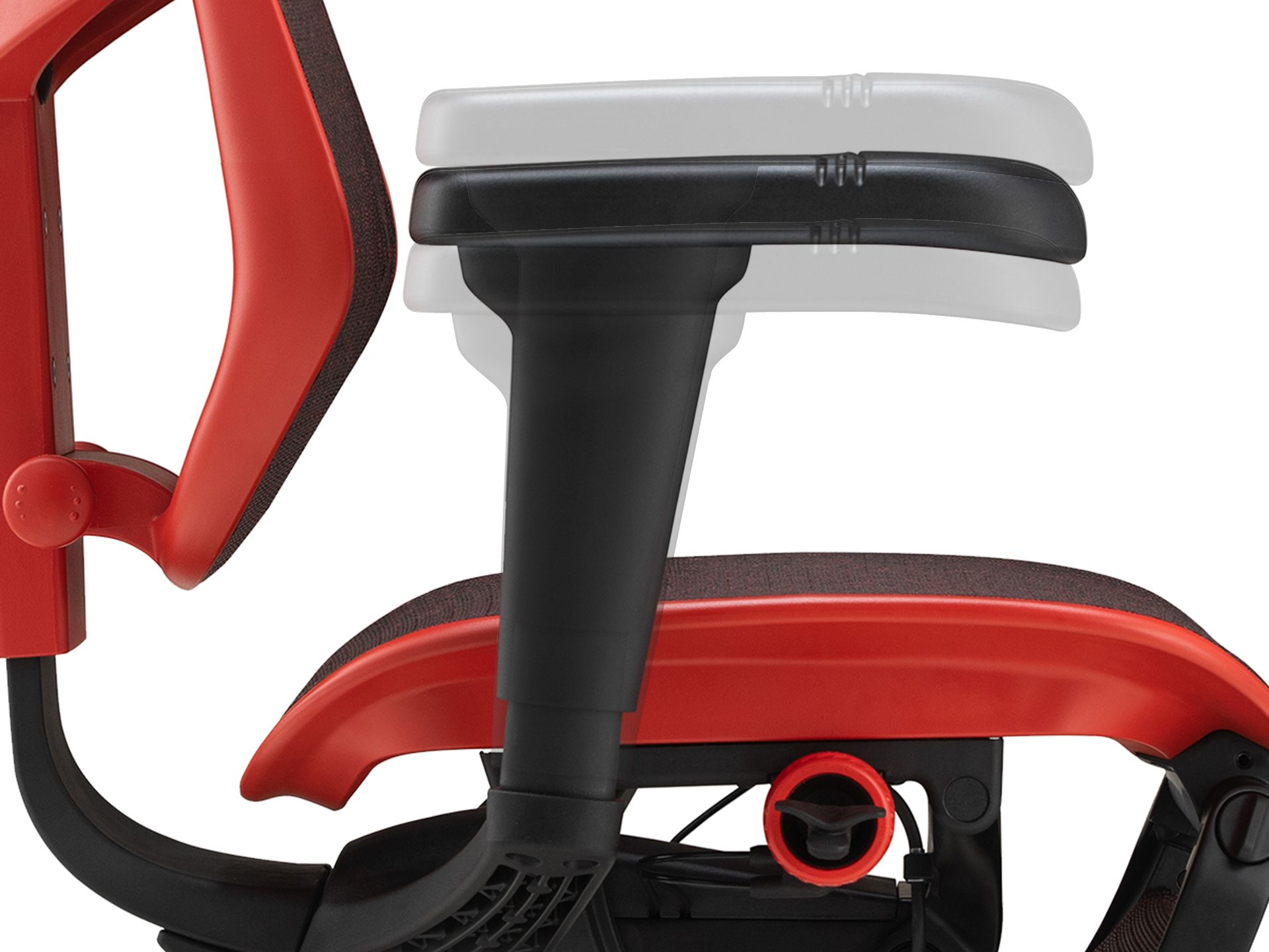 Profile view of the Enjoy Ultra gaming chair armrest, showcasing height adjustment