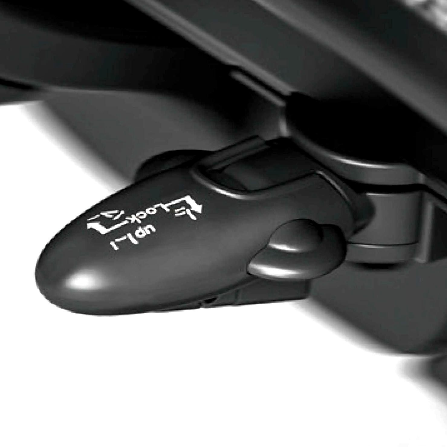 Close up of the black single lever that is used to control frequently used features on the Ergohuman Carbon