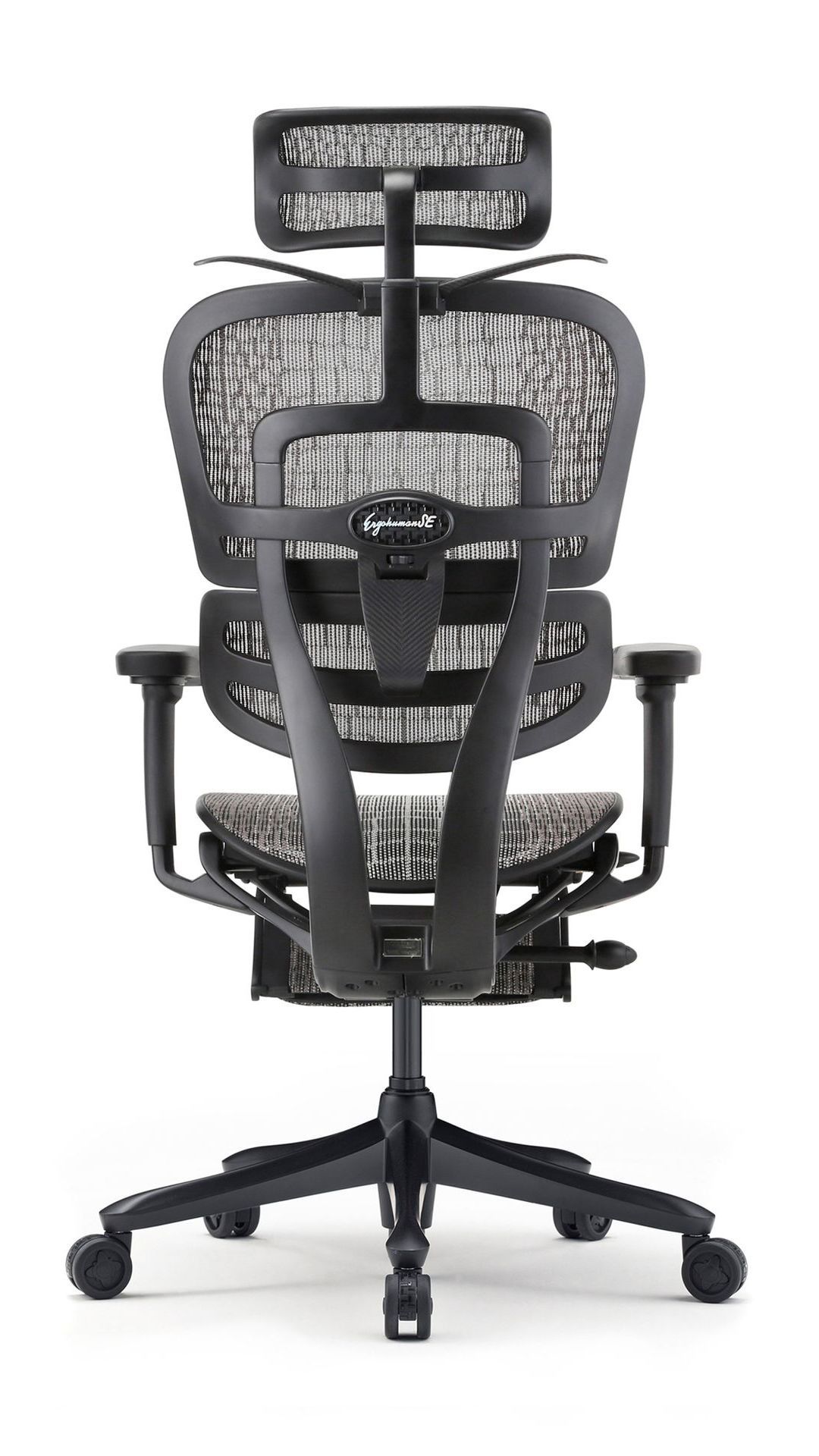 Ergohuman Carbon with black frame, facing back.