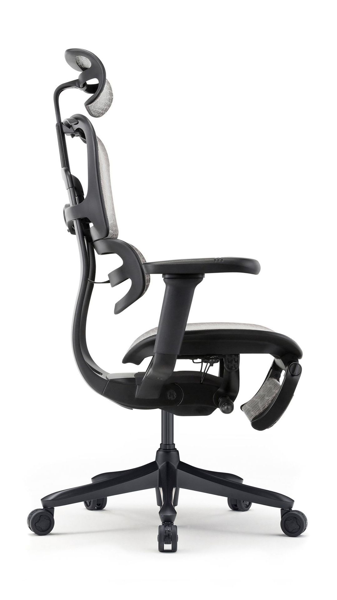 Ergohuman Carbon with black frame, side view.