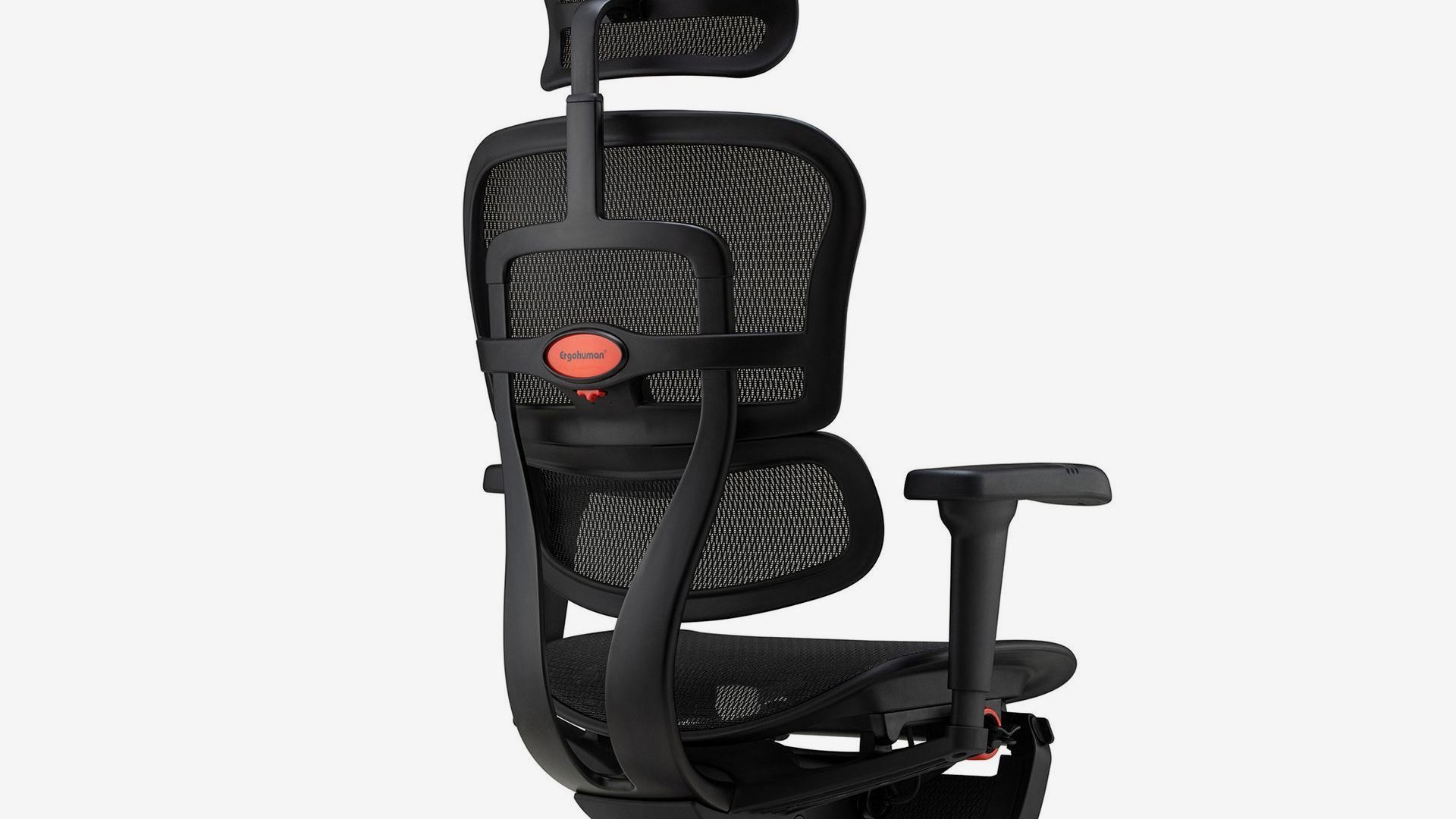 Ergohuman Ultra gaming chair with a black frame, facing back right at a 45-degree angle, against a white background