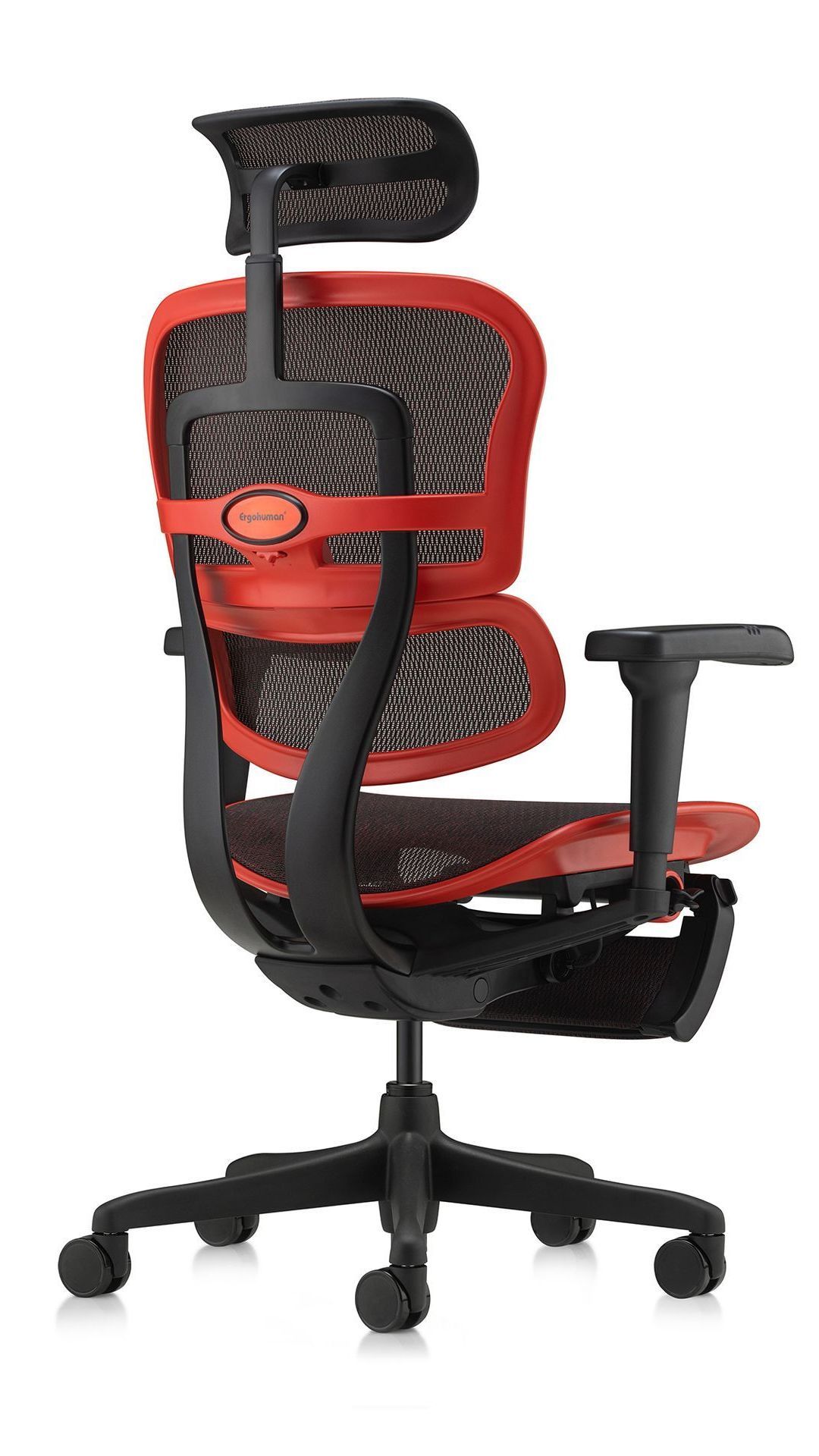 Ergohuman Ultra in a red frame facing 45 degrees to the right back.