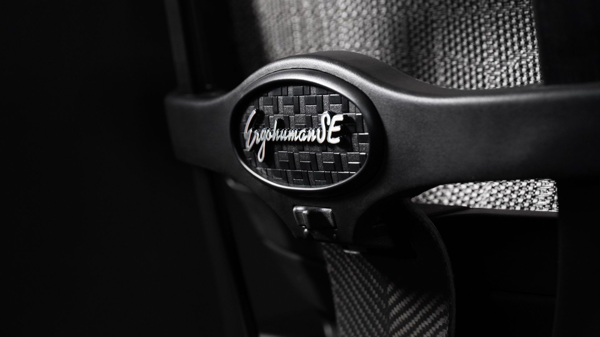 Close up of the Ergohuman Carbon gaming chair.