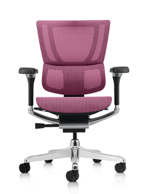 Pink office chair with black frame. Ergonomic mesh office chair.