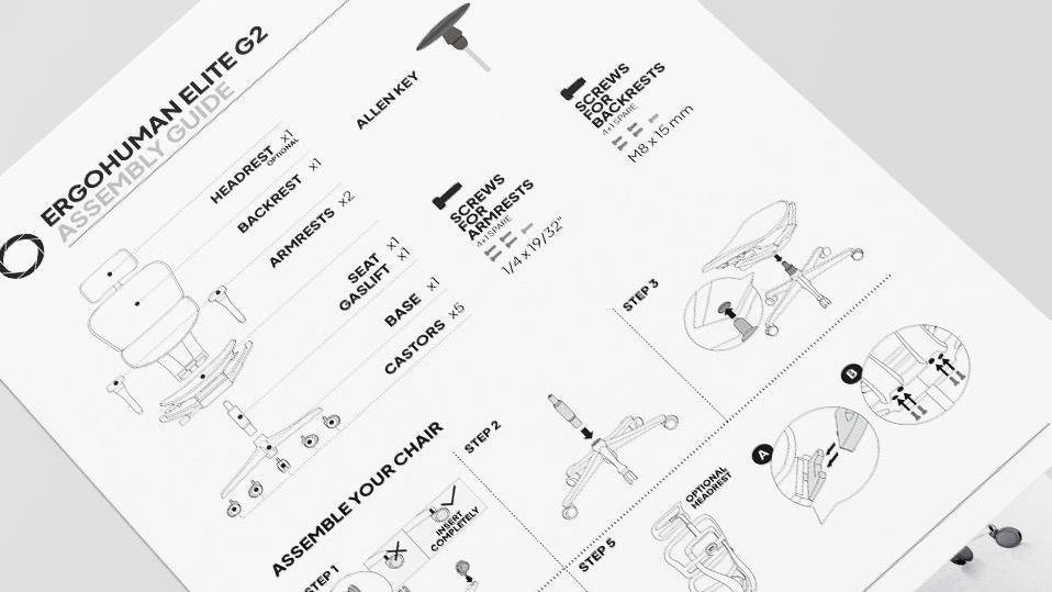 Ergohuman office chair user guide with assembly instructions, adjustment guide, and posture information for download.