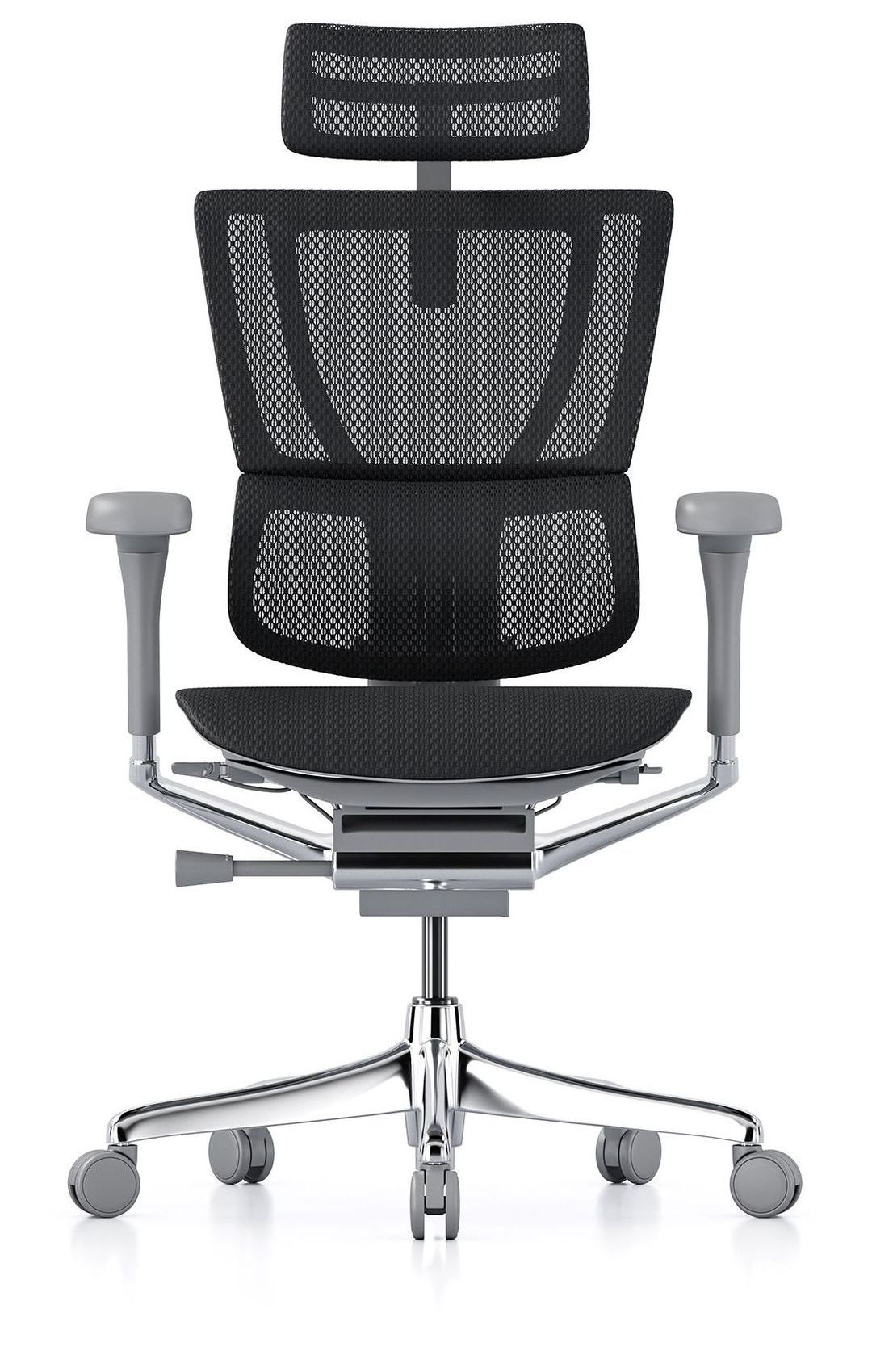 Mirus Elite G2 office chair in grey with a grey frame, including optional headrest.