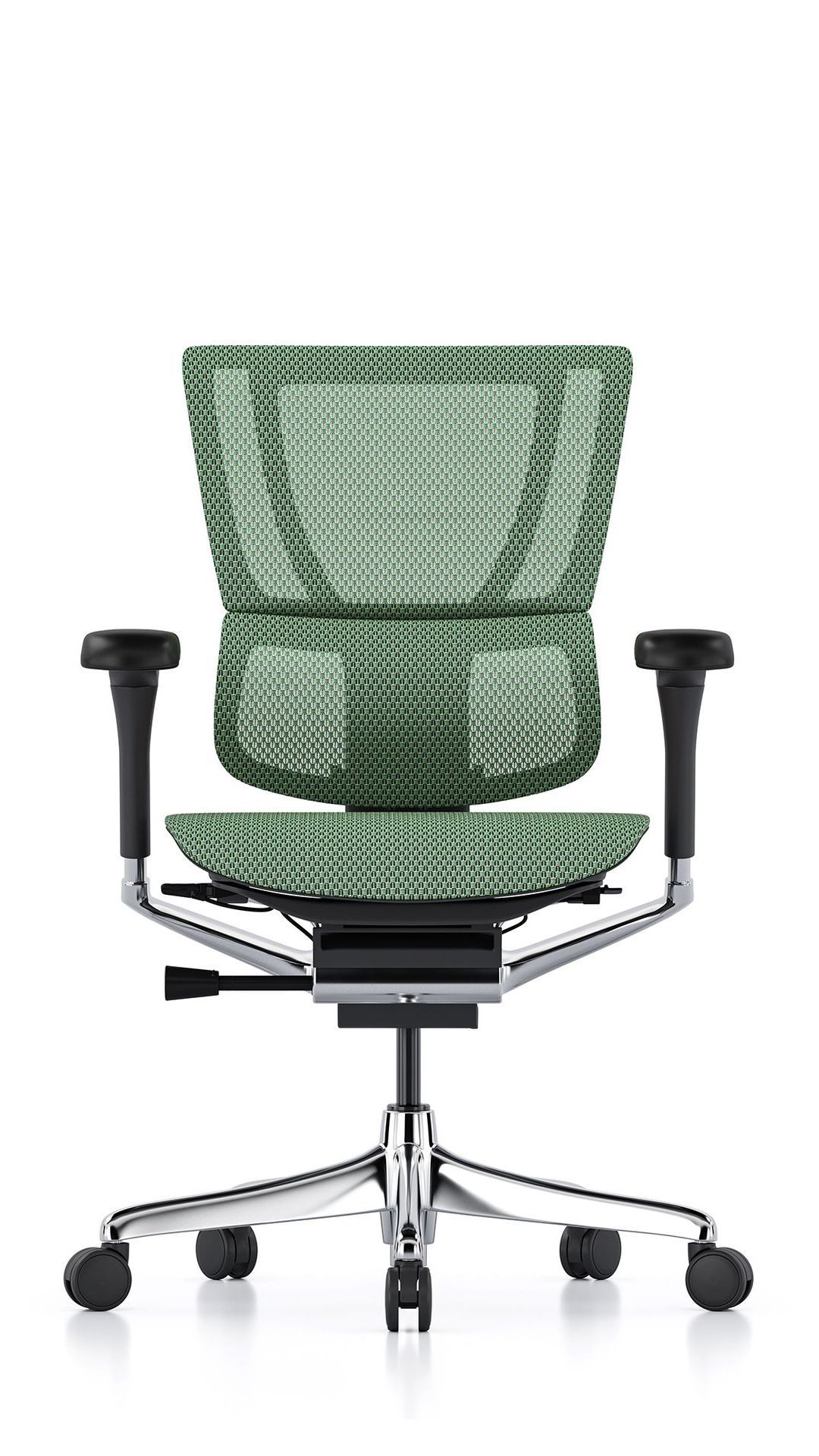 Front view of the Mirus Elite office chair in black with black frame. 