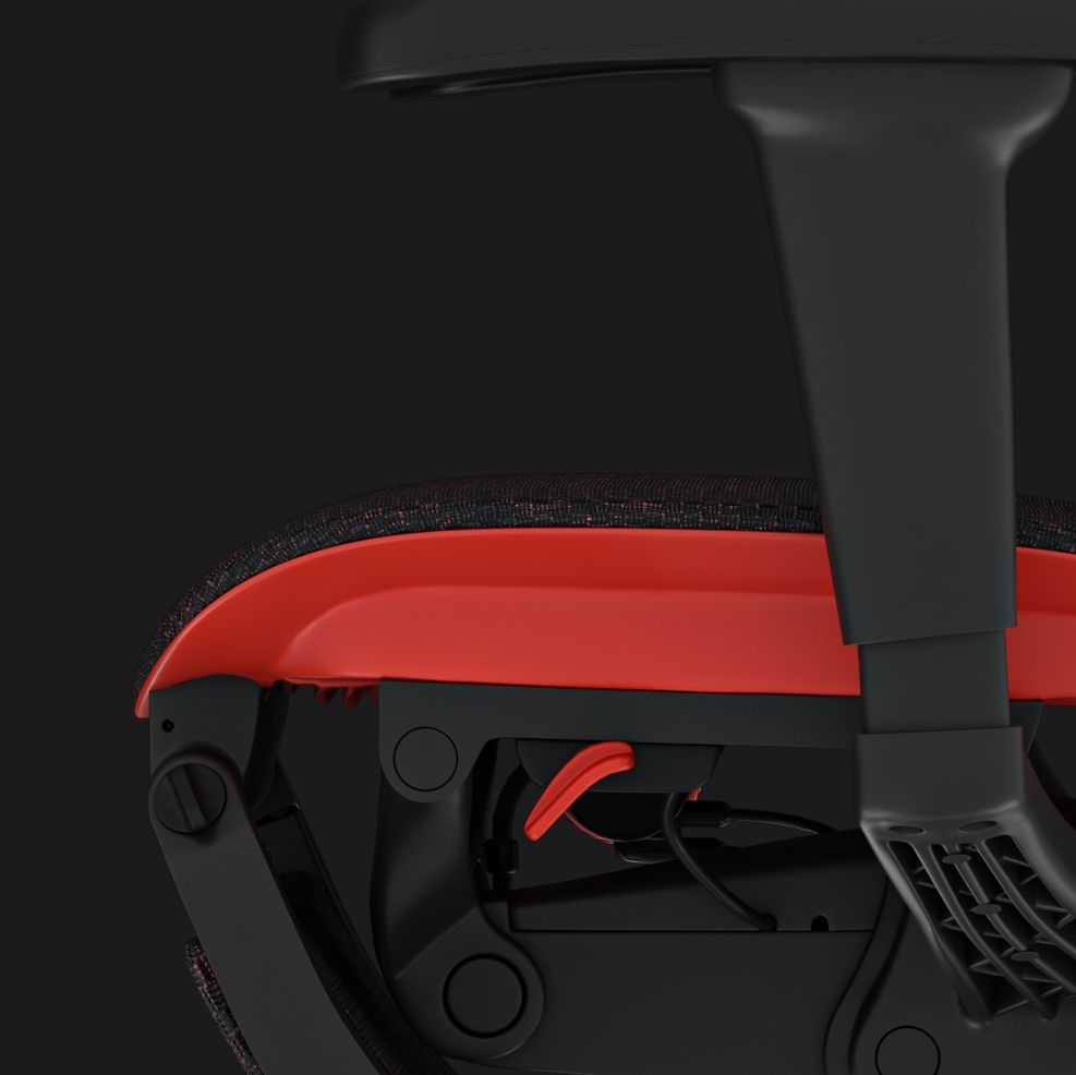 Profile view of the waterfall seat front on the white Mirus Ultra