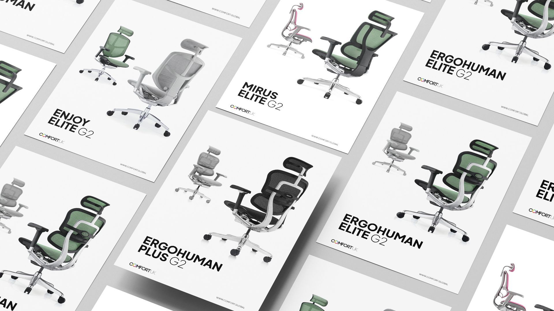 Specification sheets for Comfort Seating Elite office chairs showing images of ergonomic mesh chairs.