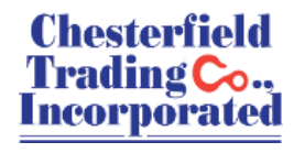 Chesterfield Trading Co., Incorporated logo in blue and red, with double blue lines below.