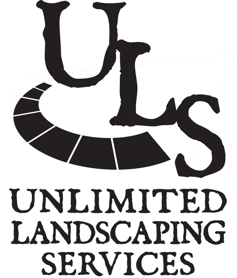 Logo for Unlimited Landscaping Services: black letters 