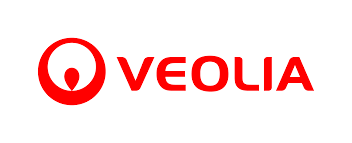 Veolia logo: a red circle with a water drop and the company's name in red text.