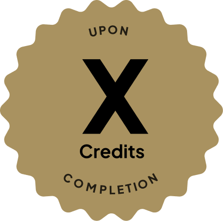 Blue badge with text: