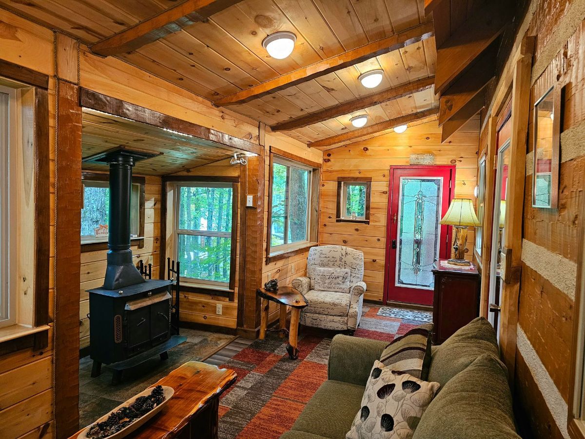 living room with furnace