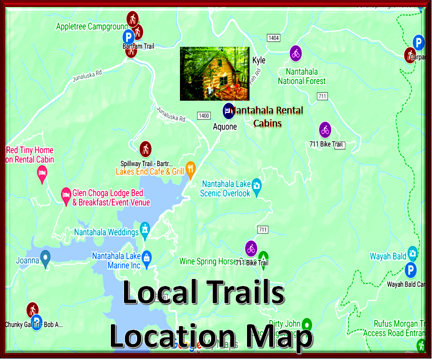 Map showing local hiking trails