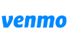 A blue logo for venmo on a white background.