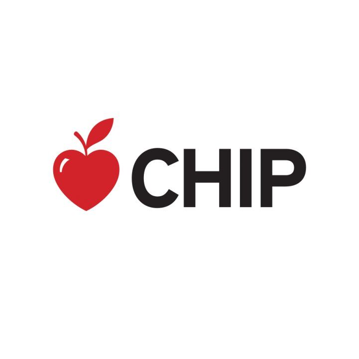 A red apple with the word chip below it.